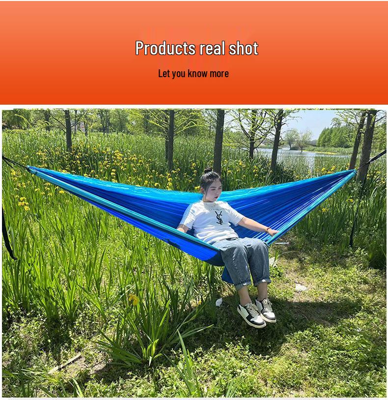 Ultralight 210T Nylon Color-Blocked Outdoor Hammock - Breathable & Double Strap Rope for Camping