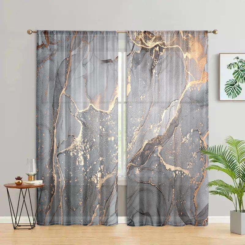 

2 штуки, штори в стилі текстури сірого та золотого мармуру - напів затемнені - підходять для вітальні, спальні, кухні, декору дому W150CM H166CM&Rod pocket