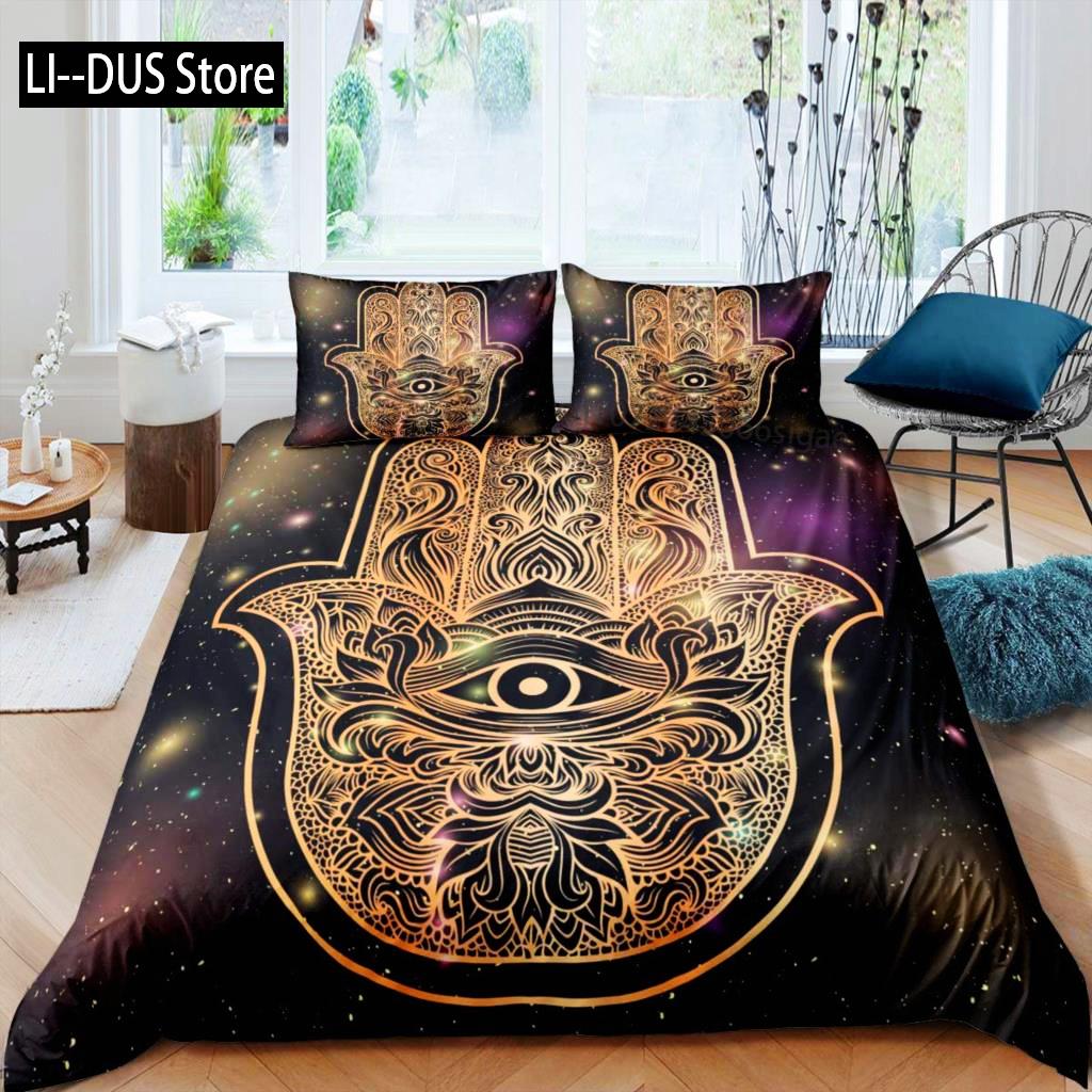 Indian Hand Hamsa Duvet Cover Polyester Galaxy Bedding Set Boho Chic Style Comforter Cover For Teen Adult Double Queen King Size