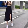 Women's Versatile High-Waist Black Slit Midi Skirt - Slimming Anti-Exposure Bodycon Design