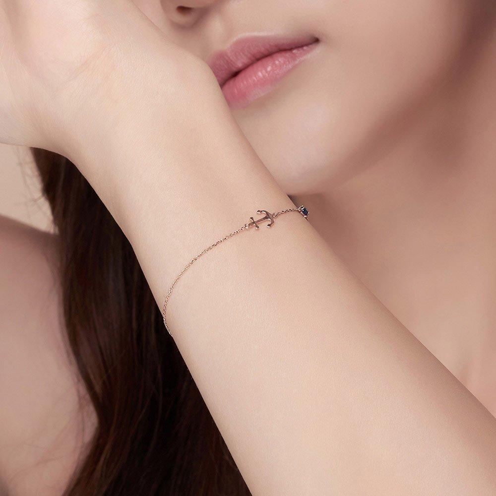 14K Gold Bracelet Chain Blue Cubic Anchor
