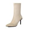 Neue europäische und amerikanische Martin-Stiefel Damen High-Heel Übergröße Schuhe schwarz spitz Damen Lederstiefel Herbst und Winter Gummi-Sohle med