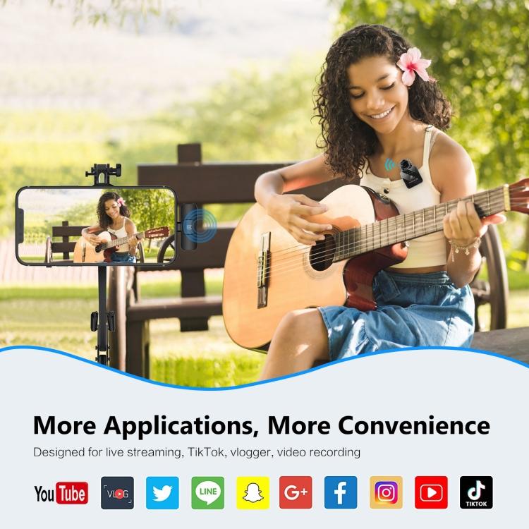 PULUZ Kabelloses Lavaliermikrofon für iPhone/iPad, 8-poliger Empfänger (Schwarz)