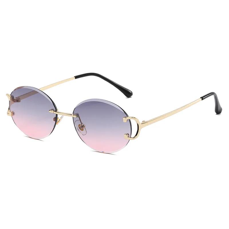 Trendy Pink Rimless Sunglasses For Women Summer UV400 Protection Oval Fashion Designer Shades Women Sun Glasses