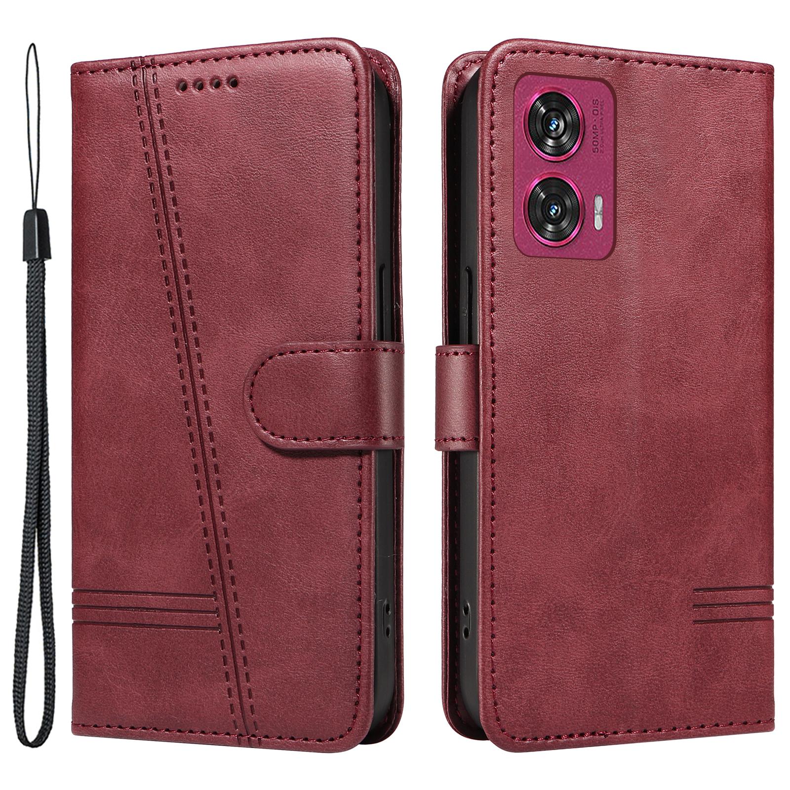 

For Motorola Edge 50 Fusion 5G Leather Case Wallet Phone Cover with Strap Wine Red