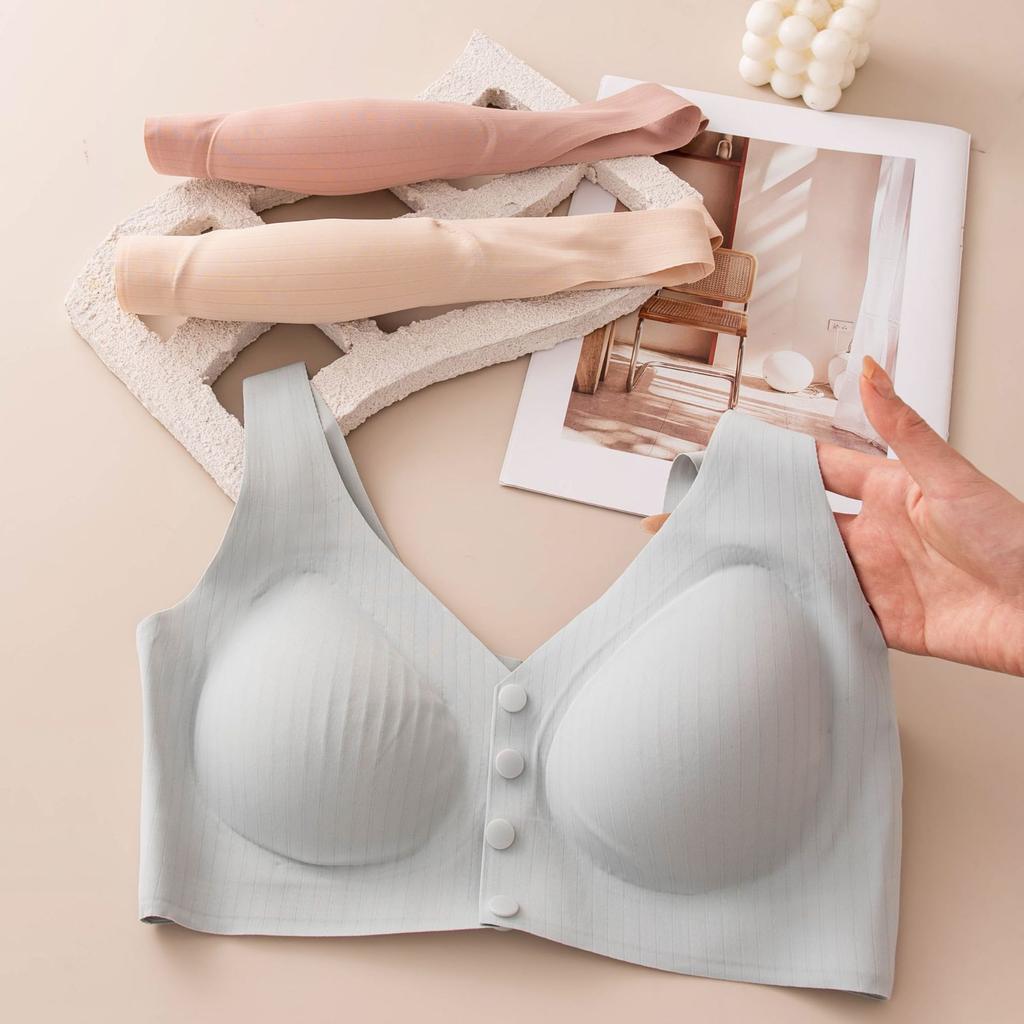Jelly Bra Mulberry Silk Without Steel Ring Front Opening Buckle Middle-aged and Elderly Traceless Mother Maternity Bra