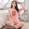 Spring and Autumn New Long-sleeved Pajamas Women Round Neck Cute Trousers Pullover Cartoon Trousers Home Clothes Ins Thin