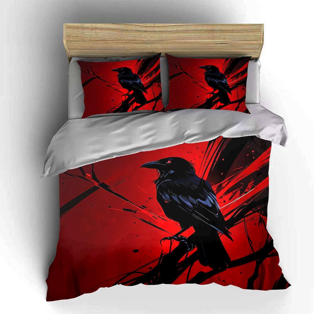 Raven Artwork Home Decor Set Soft Comfortable Duvet Cover Bedding Set Included 1*Duvet Cover & 2*Pillowcases, Gift