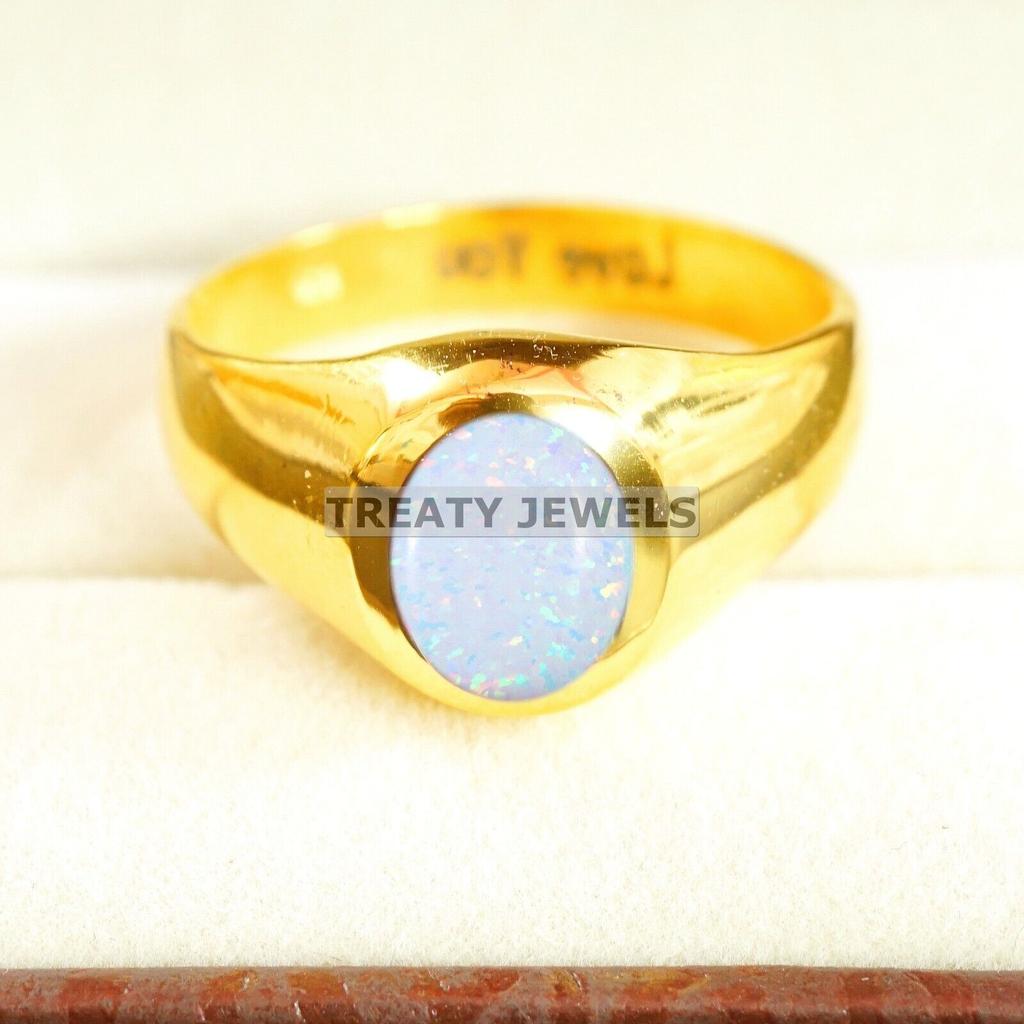 Opal Oval Cut With 925 Sterling Silver Gold Plated Ring For Men's #B366 JL375682065238