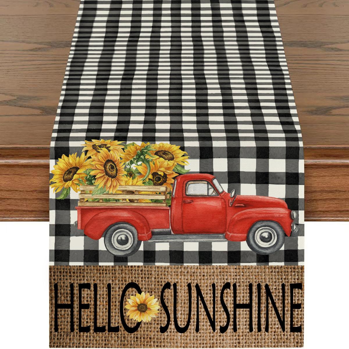 

Amazon Temu Popular Summer Independence Day Sunflower Print Decorative Linen Table Flag Table Cloth 33*183cm