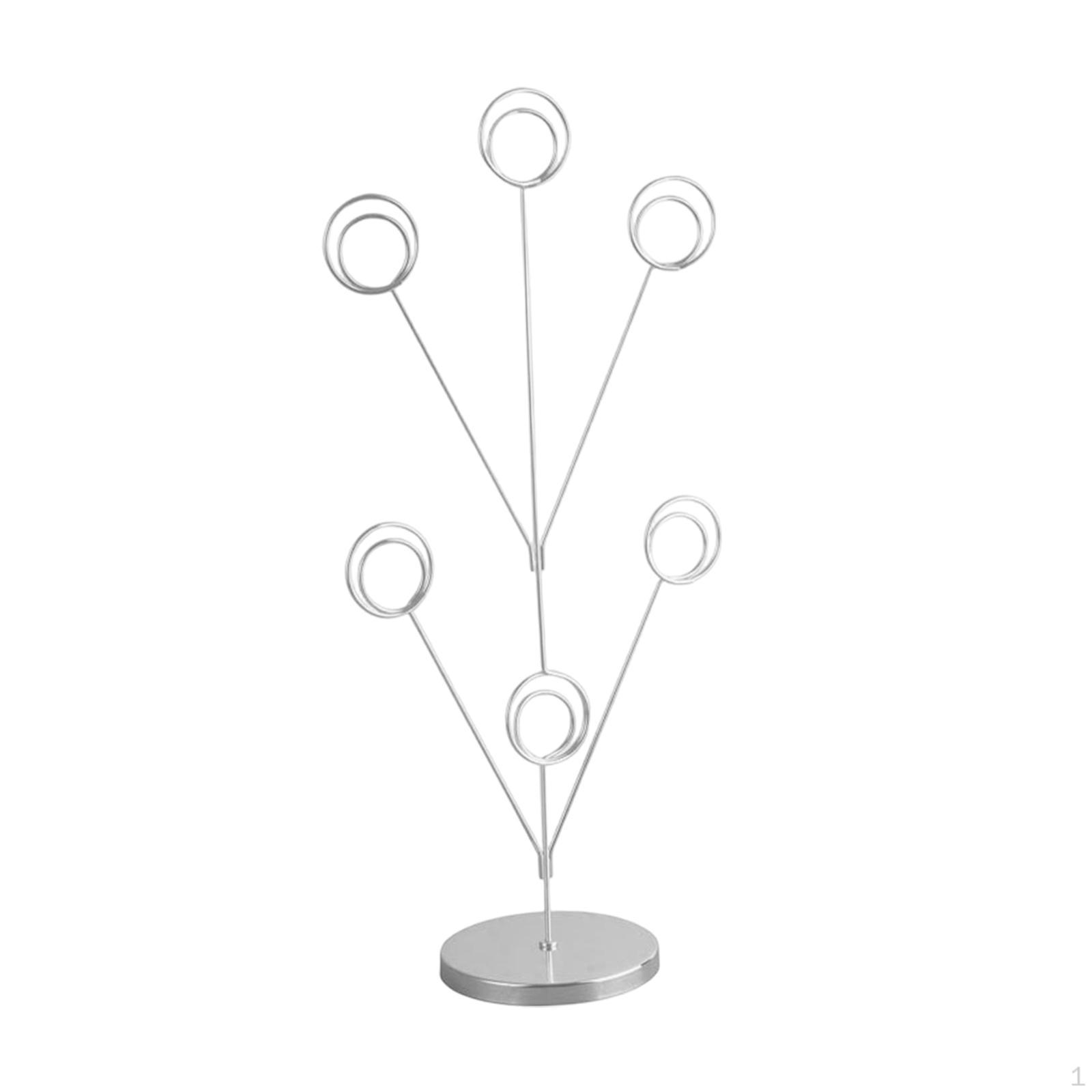 

6 Branch Family Tree Picture Frame Holder Photo Clips Display Stand Labels Office Cards Table Silver