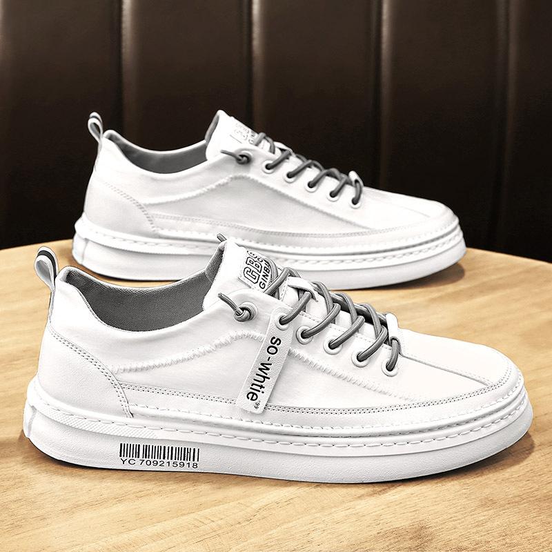 Summer hollowed out men's casual board shoes with soft leather sole and breathable single shoes, white shoes