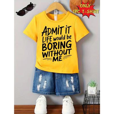 European Sizes Summer New Boys ADMIT IT LIFE WOULD BE BORING WITHOUT ME Letter Motorcycle Print T-Shirt