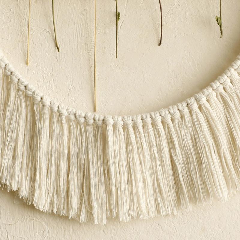 Elegant Handmade Macrames Tassels Wall Hanging Decors Large Round Frame Wood Beads Wall Ornament for Home Aesthetic
