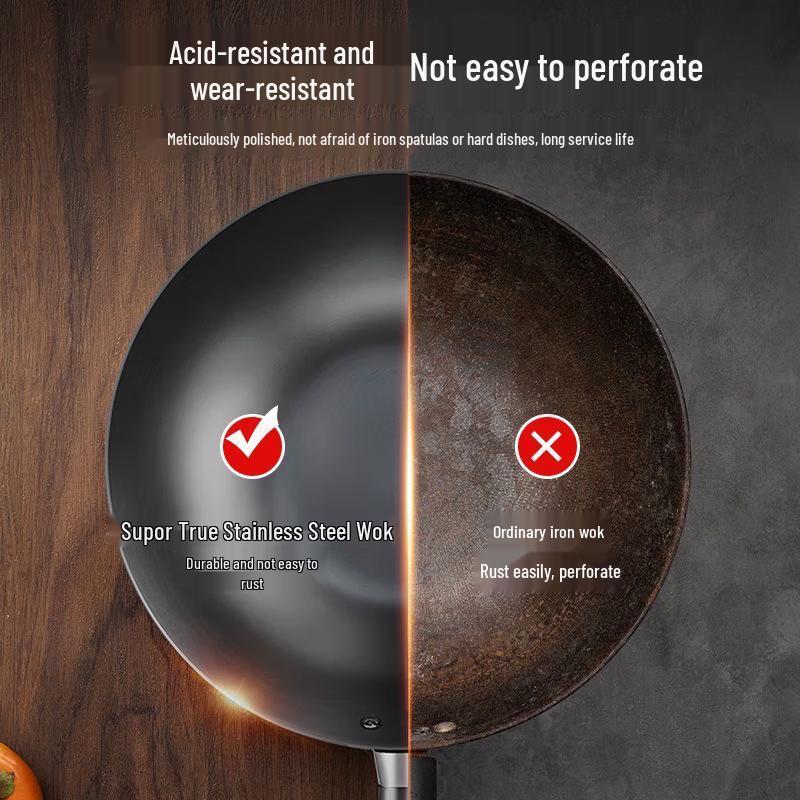 SUPOR Unbeschichteter, rostbeständiger Wok aus raffiniertem Eisen