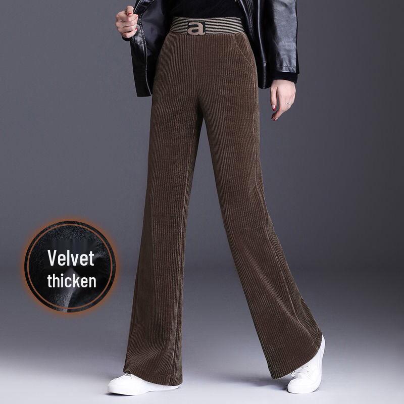 Dámské manšestrové kalhoty s vysokým pasem a širokými nohavicemi s fleecem - Pohodlné, volný střih pro podzim a zimu.