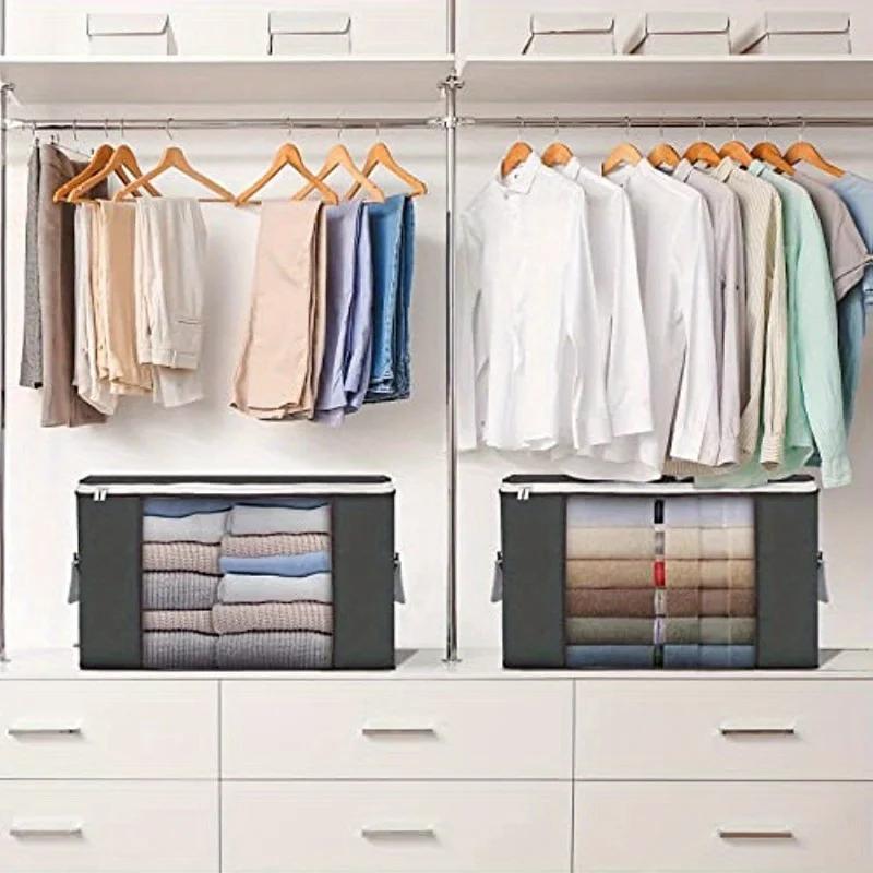1pc  Large Clothes Storage Bag, Clothes Organizer With Handle & Clear Window, Storage Bins Containers For Comforters & Blankets
