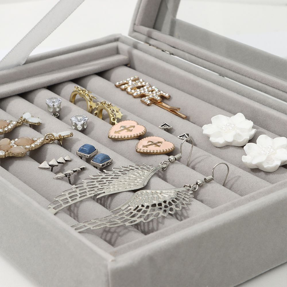 Strapazierfähiger Ohrringhalter Ringtablett Aufbewahrungsbox Samt Ringbox Vitrine Schmuckorganizer