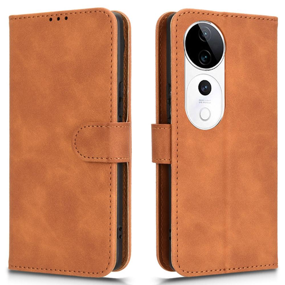 

For vivo S19 Pro 5G/V40 5G Case Full Protection Leather Wallet Stand Anti-Fall Phone Cover Brown