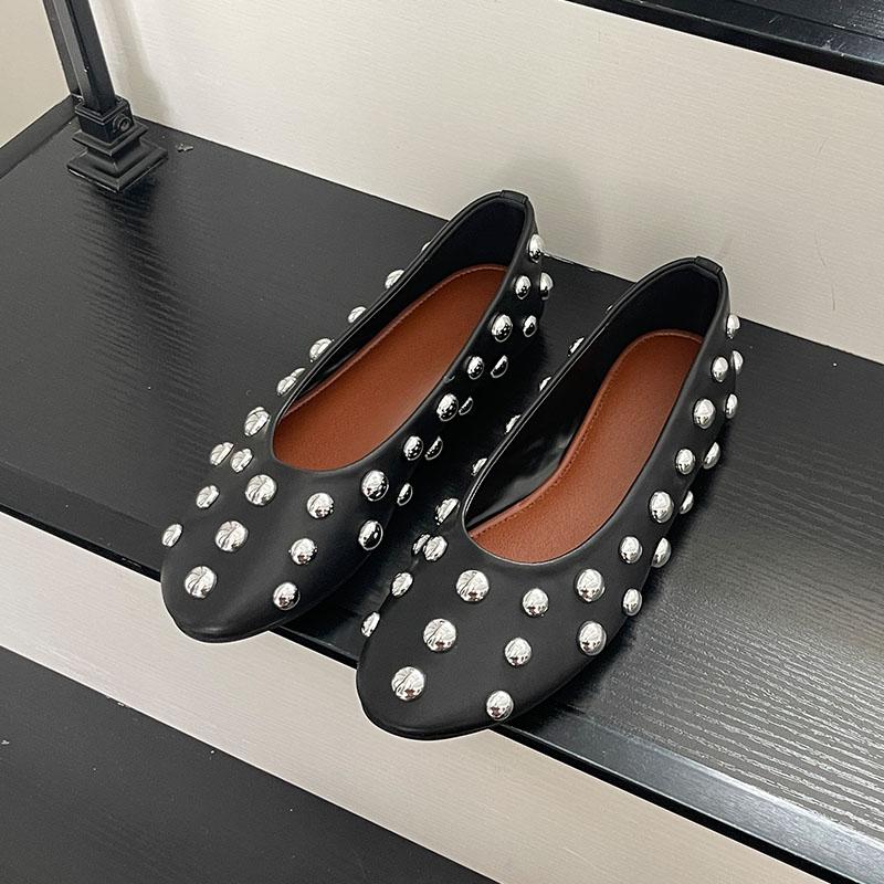 

Мода Роскошная Мода Металлические Заклепки Женские Балетки Слипоны Женская Обувь Мелкая Круглый Носок Женские Балетки Обувь Большой Размер 43 35 чёрный
