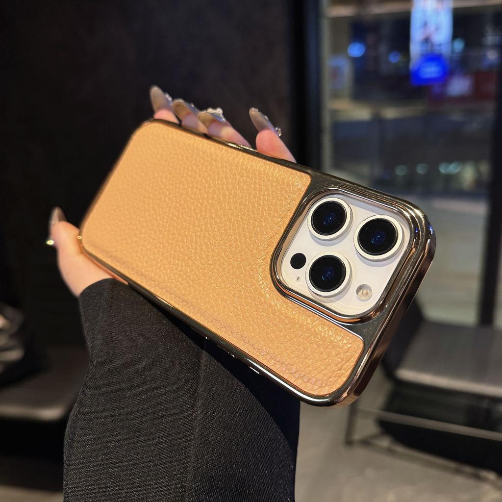 For Apple 17pro Electroplated Case Two-in-one Leather Texture for IPhone 17pm Leather Phone Case Solid Color