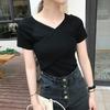 Women Fashion V-Neck Crisscross Tops Front Short Sleeve T-Shirt Sexy Slim Shirts