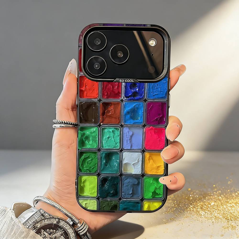 Watercolors Set Paint Palette Phone Case For iPhone17,16,15,14,13,12,11,Pro,MAX Gray Matte Silicone Black Cover