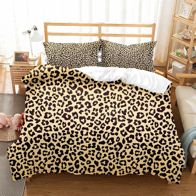 Leopard Print Duvet Cover Set King Queen Full Size Polyester Bedding Set African Animal Cheetah Print Perfect For Man And Woman
