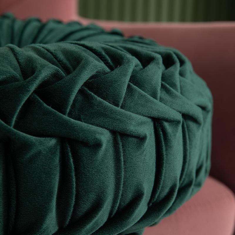 Green Christmas Round Velvet Cushion 3D Pumpkin Pleated Pillow for Sofa Chair Floor Vintage Velvet Floor Pillows for Sofa Couch