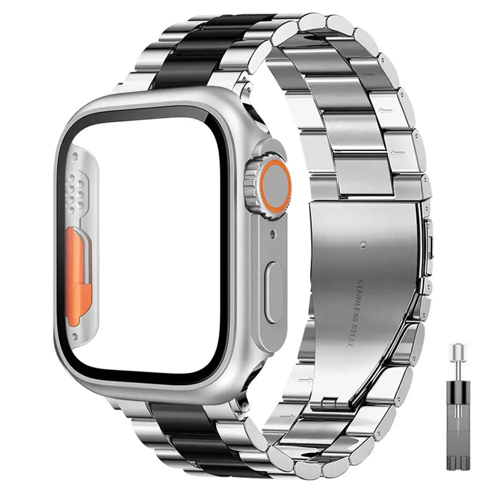 Stainless Steel Strap+Ultra Case for Apple Watch Band 44mm 45 46 41 40 42mm Case Metal Strap for Iwatch Series 10 9 8 7 6 SE 5 4