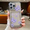 Solid Color Bowknot Print Transparent Card Slot Phone Case For iPhone 16 15 Pro 14 Pro Max 13 12 11 Clear Shockproof Slim Soft Silicone Bumper Cover