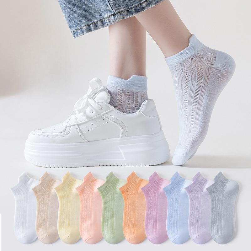 Women's Short Socks, Summer Thin Mesh Breathable Tiel Short Socks, Medium Short Leg, Spring and Autumn Short Shallow Mouth Boat Socks