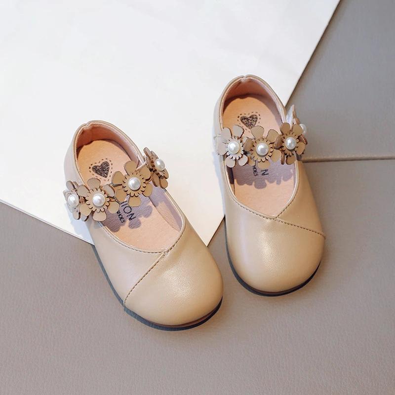 Princess Funny Girls Leather Shoes Flat with Appliques Kids mary jane Dress Shoes Soft New Autumn Sweet Floral Shoes Girl H05221