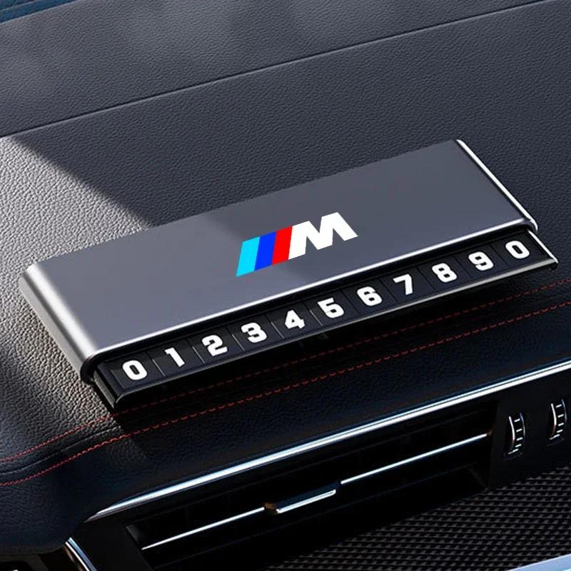 LJFJN1 Car Sticker Aluminium Alloy Car Temporary Parking Card Phone Number Plate For BMW M Emblem M3 M5 X1 E46 E36 E34 F10 E90 F30 E60