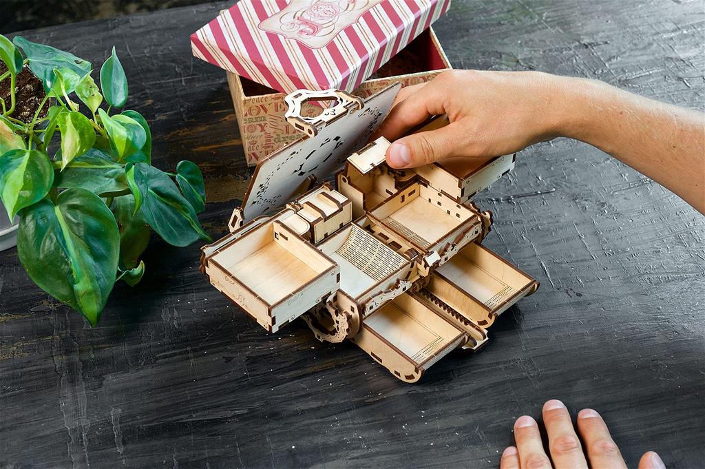 Ugears Antique Box Wooden Building Blocks DIY Puzzle Assembly Toy for Imagination and Creativity