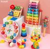 Kids 8-Note Xylophone Lacing Clock Rainbow Tower Four Sets Column Shape Board Worm Twist Baby Educational Toy MHWJ-003