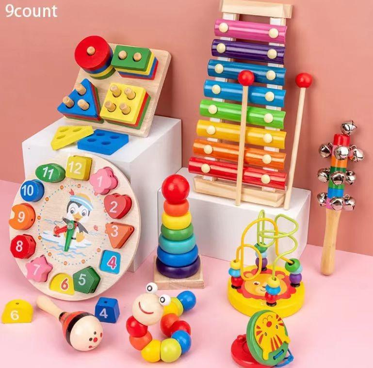 Kids 8-Note Xylophone Lacing Clock Rainbow Tower Four Sets Column Shape Board Worm Twist Baby Educational Toy MHWJ-003
