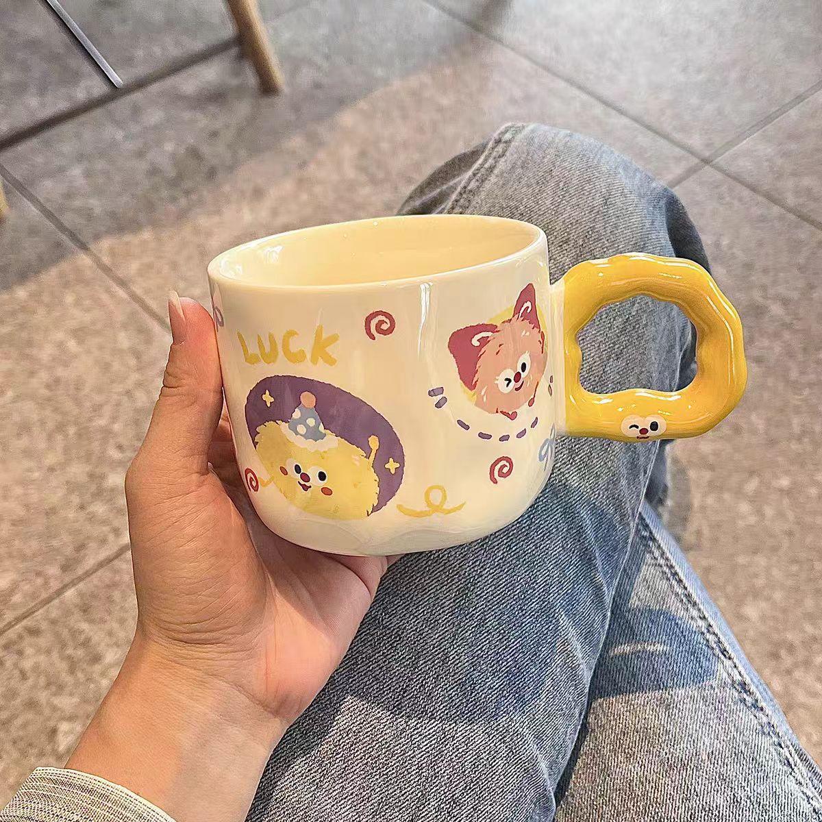 Высококачественная керамическая кружка с крышкой и ложкой, милая керамическая чашка для воды, домашняя чашка для девочек, офисная кофейная чашка 300ml