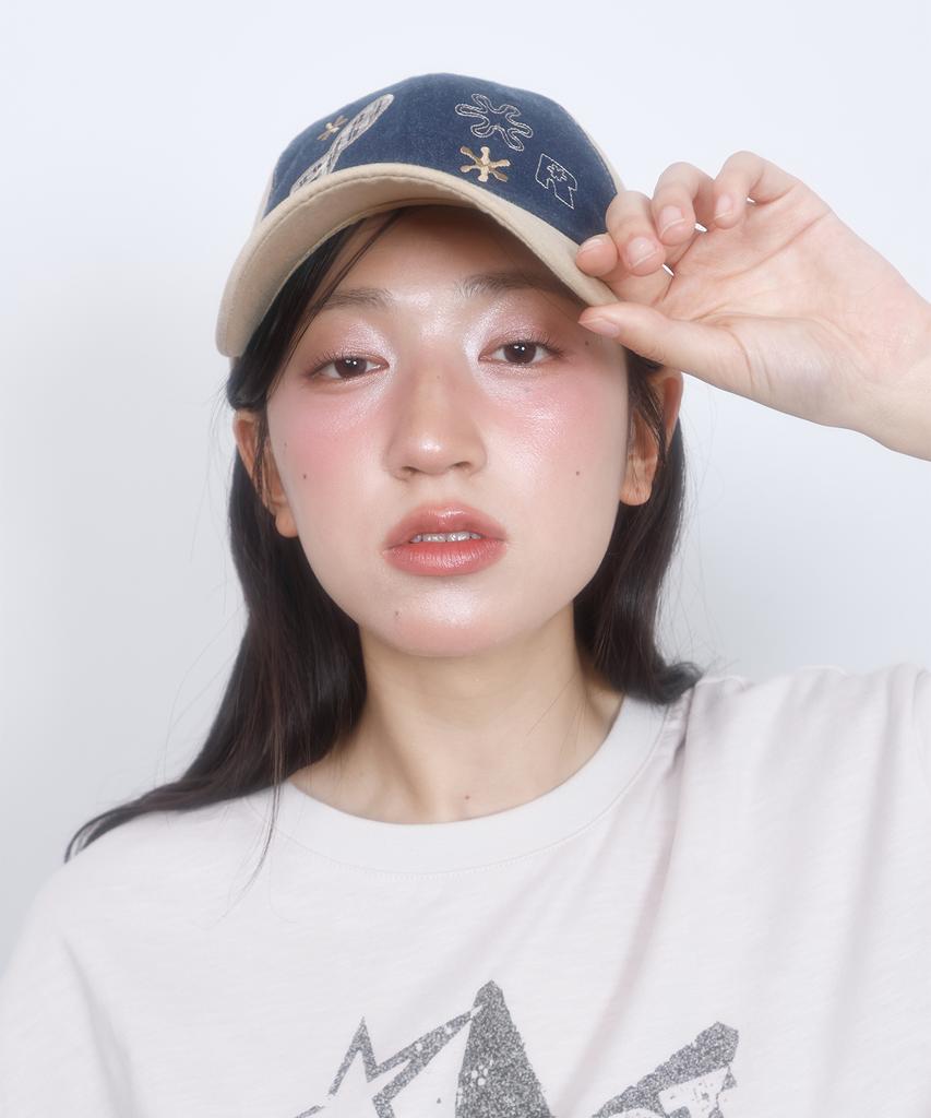 LMR Motif Applique Embroidery Two-Tone Ball Cap Beige