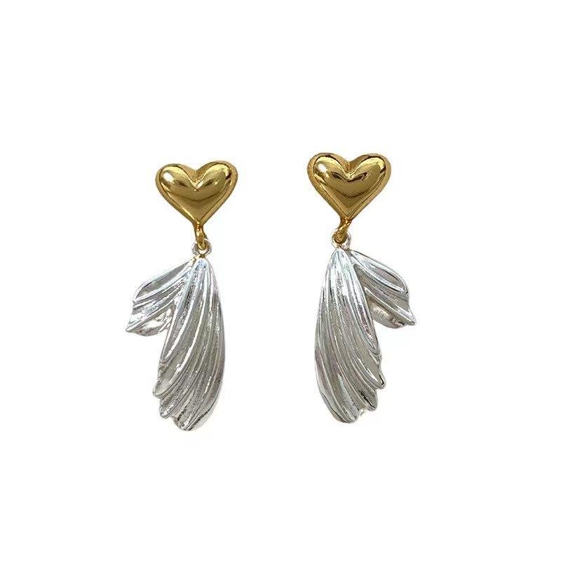Temperament Fishtail Love Earrings Women'S Niche Design Sense Unique Stud Earrings Earrings Personalized Earrings