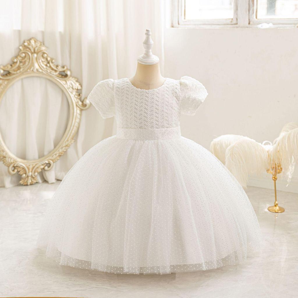 Sequin Puffy Princess Dress for Girls - Evening & Catwalk Performance Attire with Bubble Sleeves