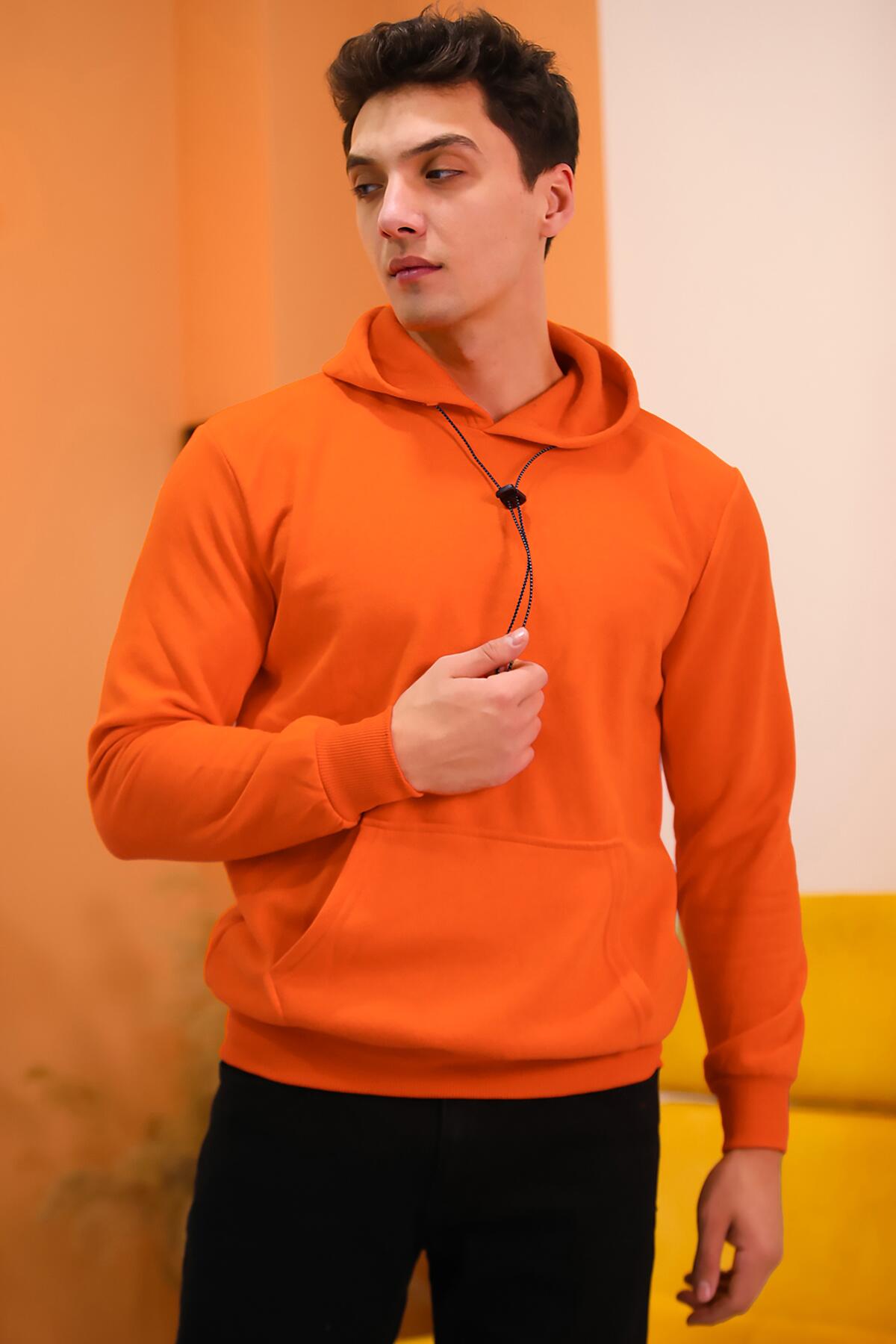 

Мужской трикотажный свитер с капюшоном XL оранжевый