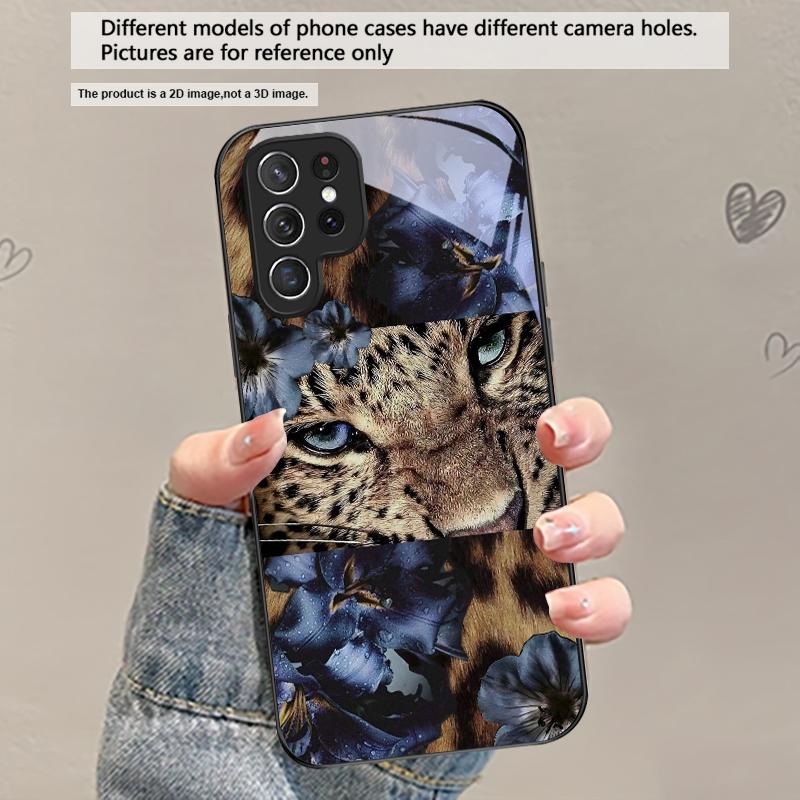

Flower Leopard Shadow For Samsung Galaxy S20 S21 S22 S23 Plus S24 FE S25 Ultra S26 Edge S25+ S20+ S22+ Black Glass Phone Case Galaxy S25 Edge