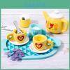 Wooden Heart Shaped Flower Checkered Pattern Afternoon Tea Set Children Toyfor Early Learning