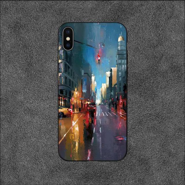 Oil Pinting Street Phone Case For Iphone 11 12 Mini 13 14 Pro Xs Max X 8 7 6s Plus 5 Se Xr Shell