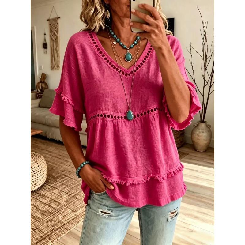 QICED Bluse e Camicie Casual da Donna alla Moda con Scollo a V e Maniche Corte