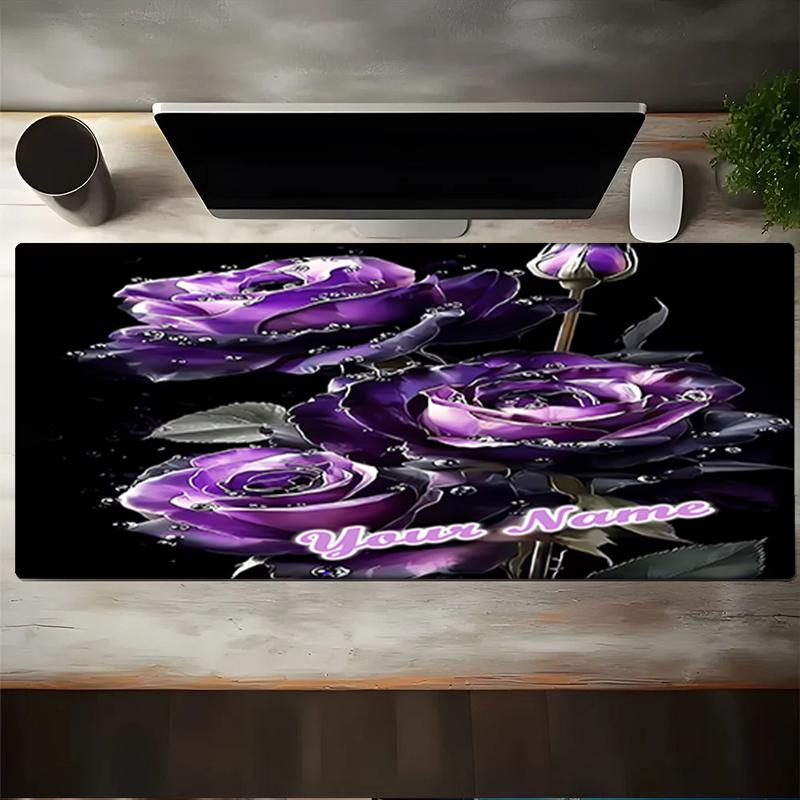 1PC Custom Name Purple Roses Sparkle Mouse Pad, Keyboard and Mouse Desk Pad, for Computer Notebook Birthday Gift For Any Room Or Office