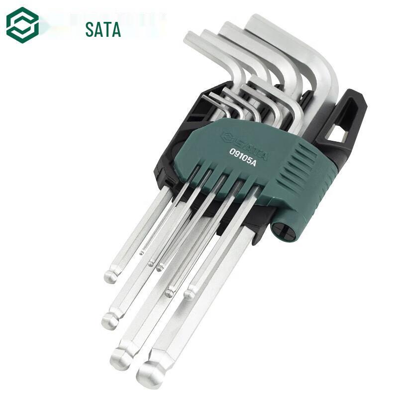 SATA 9-Piece Chrome Vanadium Steel Extra Long Ball End Hex Key Set 1.5-10mm Set