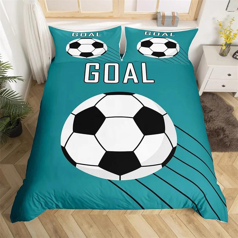 Comforter Soccer Sports Football Game Geometric Pattern Bedding Set For Kids Boys Girls Microfiber Ball Gaming