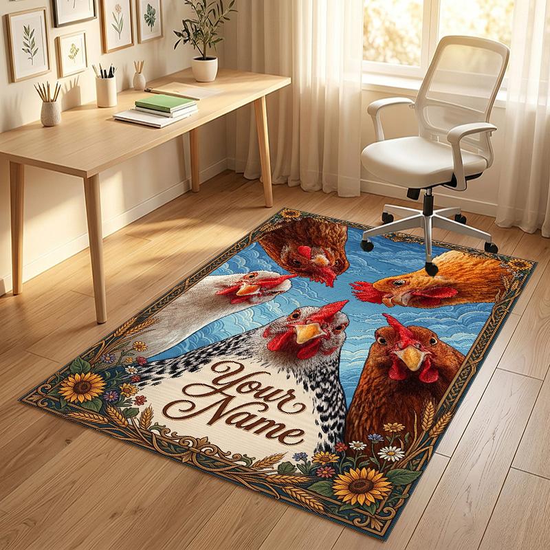 Floral Garden Theme Crystal Velvet Rug Personalized Custom Name Text Soft Floor Mat Home Decor